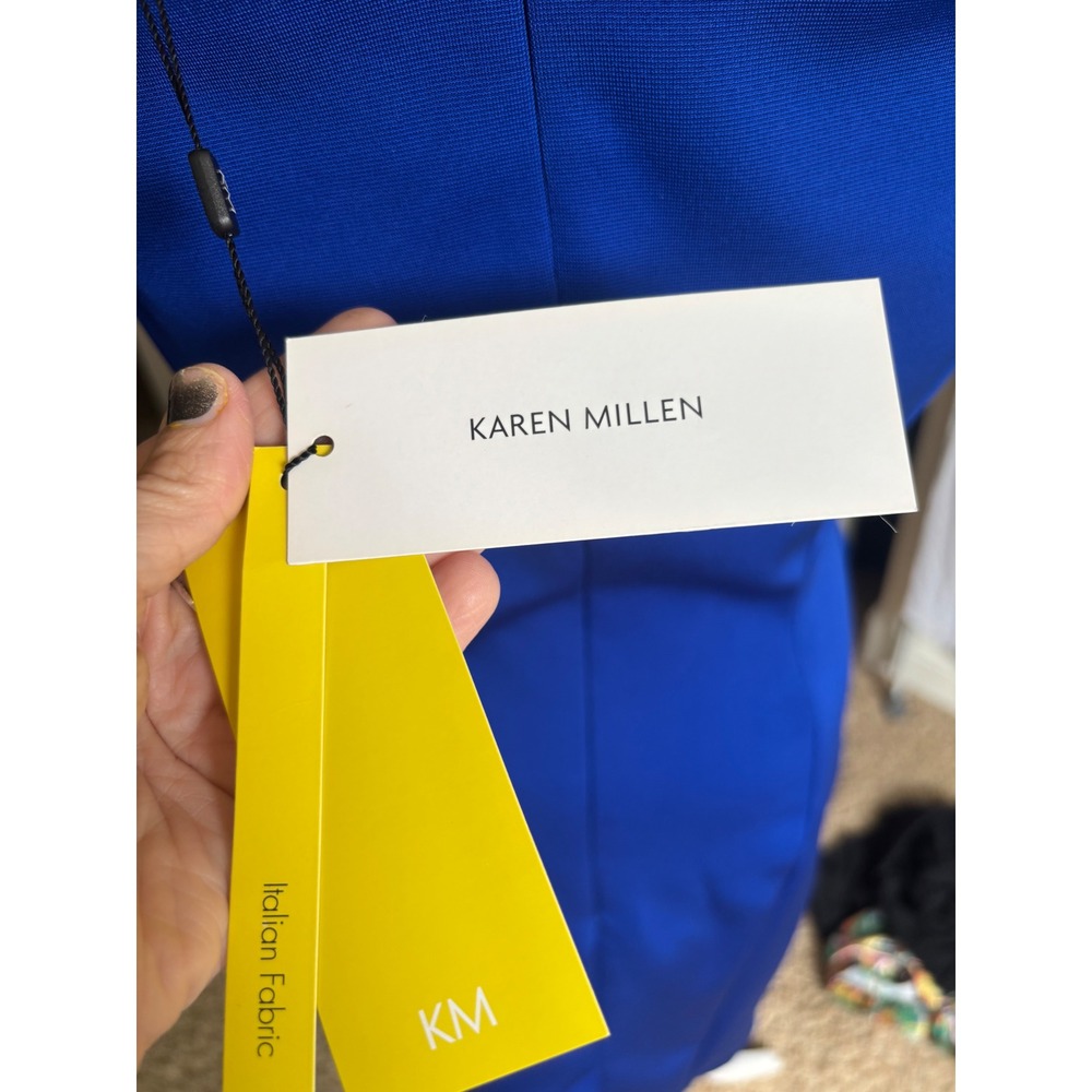 NWT Karen Millen Blue Italian Fabric Off Shoulder Pencil Midi Dress UK 12 US 8 - Picture 6 of 8